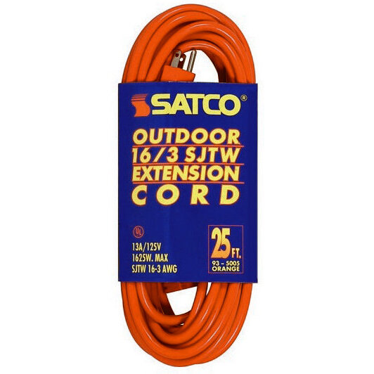Satco 93-5005  25' Orange Light Duty Outdoor Extention Cord (16-3 SJTW-3)