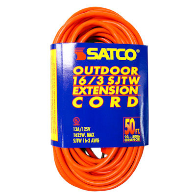 Satco 93-5006  50' Orange Light Duty Outdoor Extention Cord (16-3 SJTW-3)
