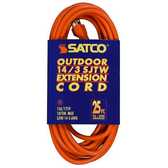 Satco 93-5008  25' Orange Medium Duty Outdoor Extention Cord (14-3 SJTW-3)