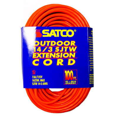 Satco 93-5010  100' Orange Medium Duty Outdoor Extention Cord (14-3 SJTW-3) Satco 93-5010  100' Orange Medium Duty Outdoor Extention Cord (14-3 SJTW-3)