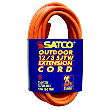 Satco 93-5017  25' Orange Heavy Duty Outdoor Extention Cord (12-3 SJTW-3)