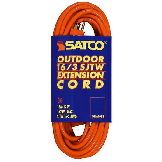 Satco 93-5034  8' Orange Light Duty Outdoor Extention Cord (16-3 SJTW-3)