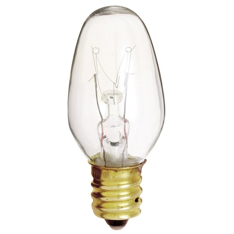 Satco S3791  7 Watt C7 Clear Night Light Bulbs with Candle Base - 2 per Card