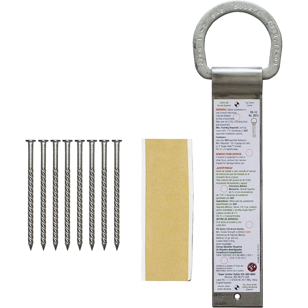 Super Anchor Safety 2813AR  RS-10 Single D-Ring Roof Anchor Stainless Strap