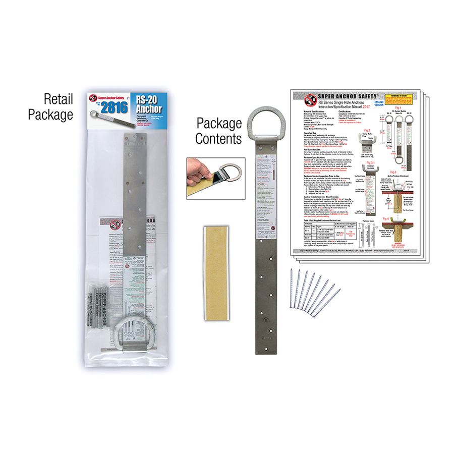 Super Anchor Safety 2816AR  RS-20 Anchor Kit with Dacromet D-Rings, Stainless Steel, 20 Gauge