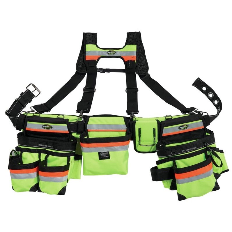Bucket Boss 55185-HVOY 3 Bag Tool Belt Framer Rig Hi-Vis