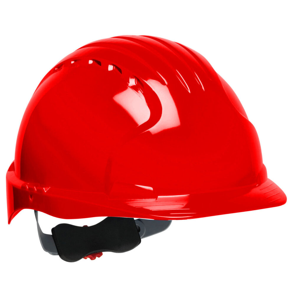 JSP 280-EV6151-60 Evolution Deluxe - Standard Brim Hard Hat With 6 Point Polyester Suspension And Wheel Ratchet Adjustment - Red JSP 280-EV6151-60 Evolution Deluxe - Standard Brim Hard Hat With 6 Point Polyester Suspension And Wheel Ratchet Adjustment - Red