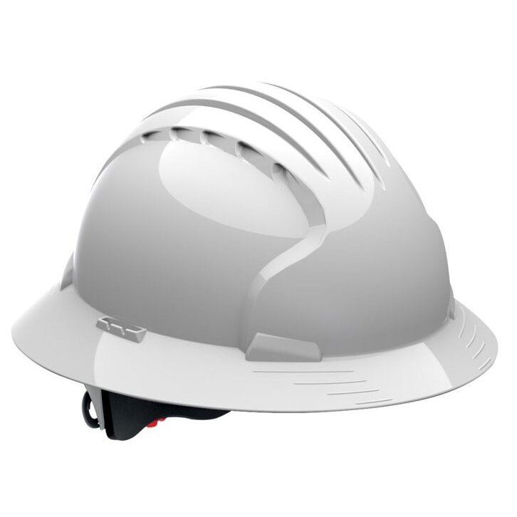 JSP 280-EV6161-10 Evolution Deluxe - Full Brim Non Vented Hard Hat 6 Point Polyester Suspension With Wheel Ratchet Adjustment - White JSP 280-EV6161-10 Evolution Deluxe - Full Brim Non Vented Hard Hat 6 Point Polyester Suspension With Wheel Ratchet Adjustment - White