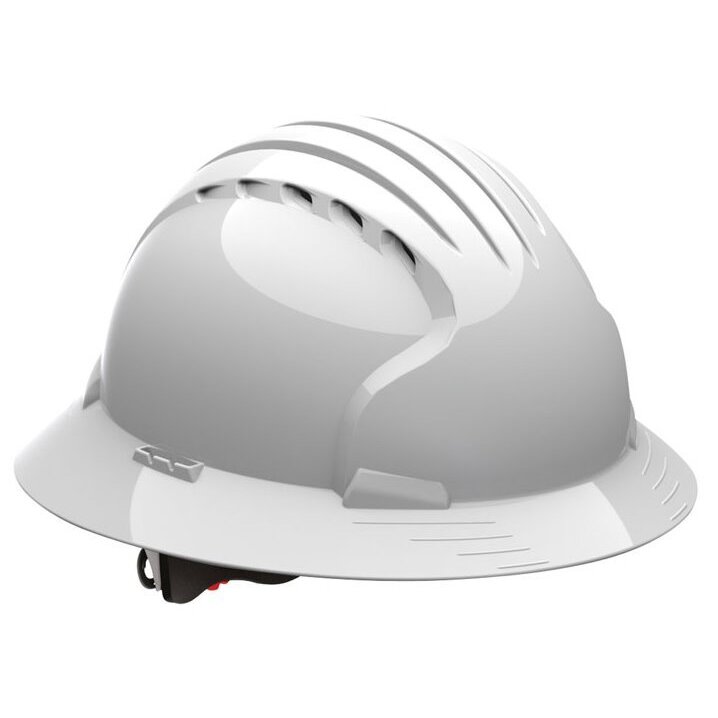 JSP 280-EV6161V-10 Evolution Deluxe - Full Brim Vented Hard Hat 6 Point Polyester Suspension With Wheel Ratchet Adjustment - White JSP 280-EV6161V-10 Evolution Deluxe - Full Brim Vented Hard Hat 6 Point Polyester Suspension With Wheel Ratchet Adjustment - White