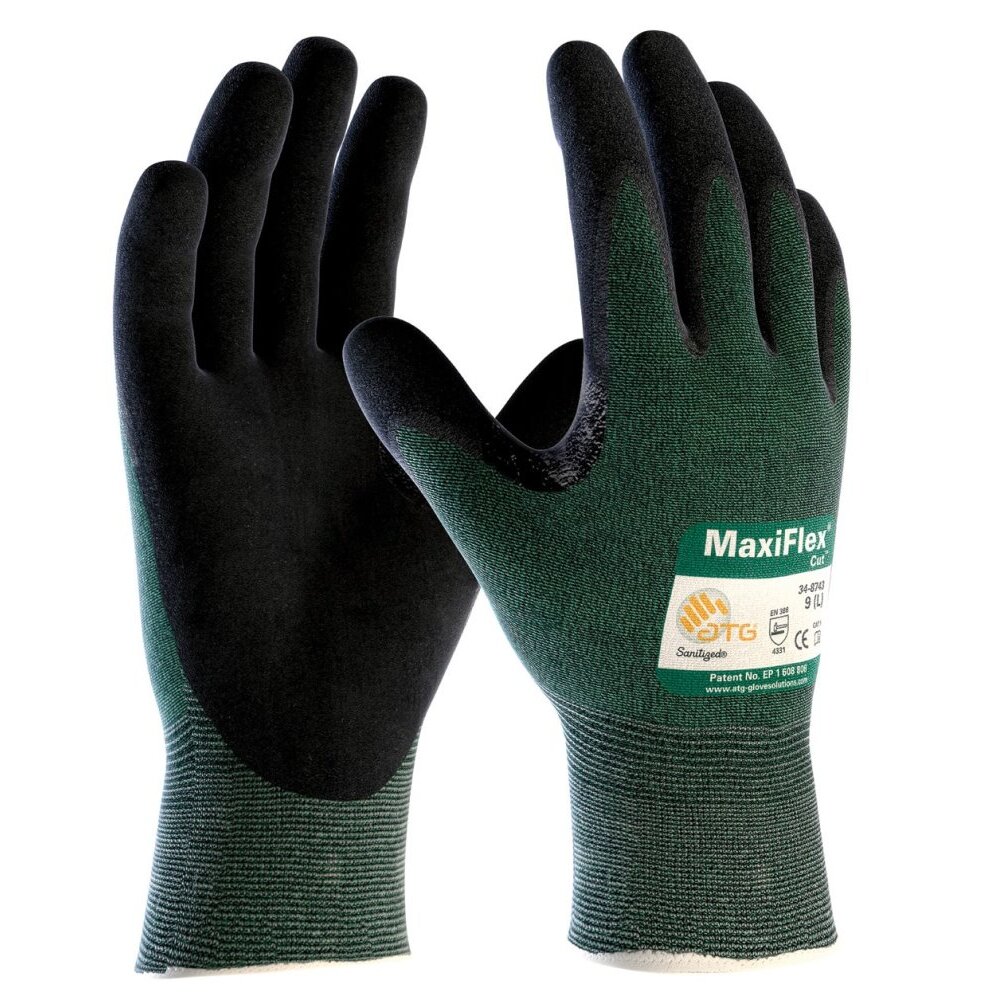 ATG 34-8743/M MaxiFlex Cut - Black Micro-Foam Nitrile Coated Palm And Fingers - Medium - 12 Pair Per Box ATG 34-8743/M MaxiFlex Cut - Black Micro-Foam Nitrile Coated Palm And Fingers - Medium - 12 Pair Per Box