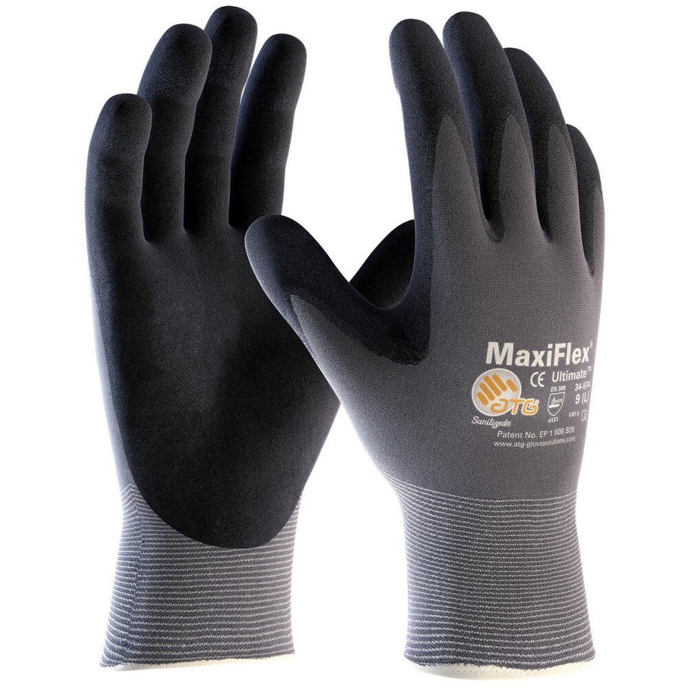 ATG 34-874T  MaxiFlex Ultimate - Nylon, Micro-Foam Nitrile Grip Gloves - Black/Gray  - XLarge