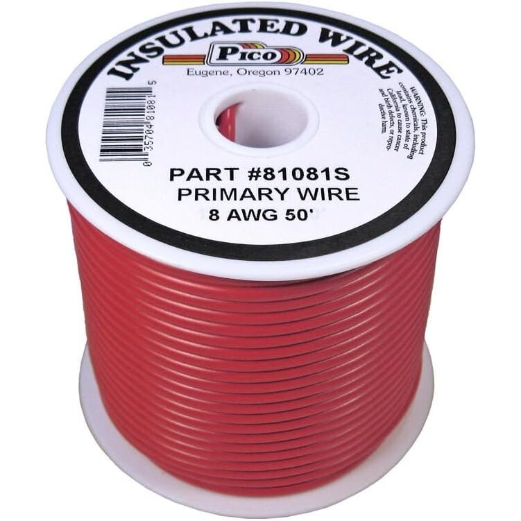 Pico 81081S  8 AWG Red Primary Wire Copper Stranded Conductor with PVC Jacket  50' per Spool