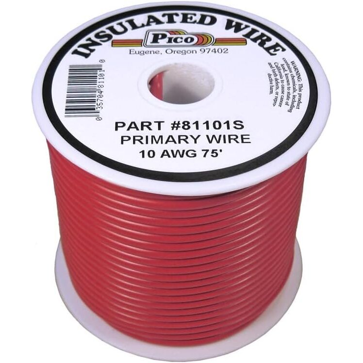 Pico 81101S 10 AWG Red Primary Wire Copper Stranded Conductor with PVC Jacket 75' per Spool Pico 81101S 10 AWG Red Primary Wire Copper Stranded Conductor with PVC Jacket 75' per Spool