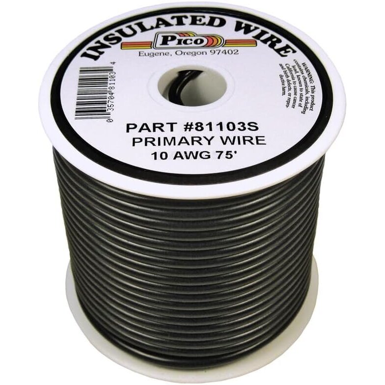 Pico 81103S  10 AWG Black Primary Wire Copper Stranded Conductor with PVC Jacket  75' per Spool
