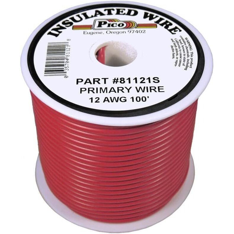 Pico 81121S  12 AWG Red Primary Wire Copper Stranded Conductor with PVC Jacket  100' per Spool