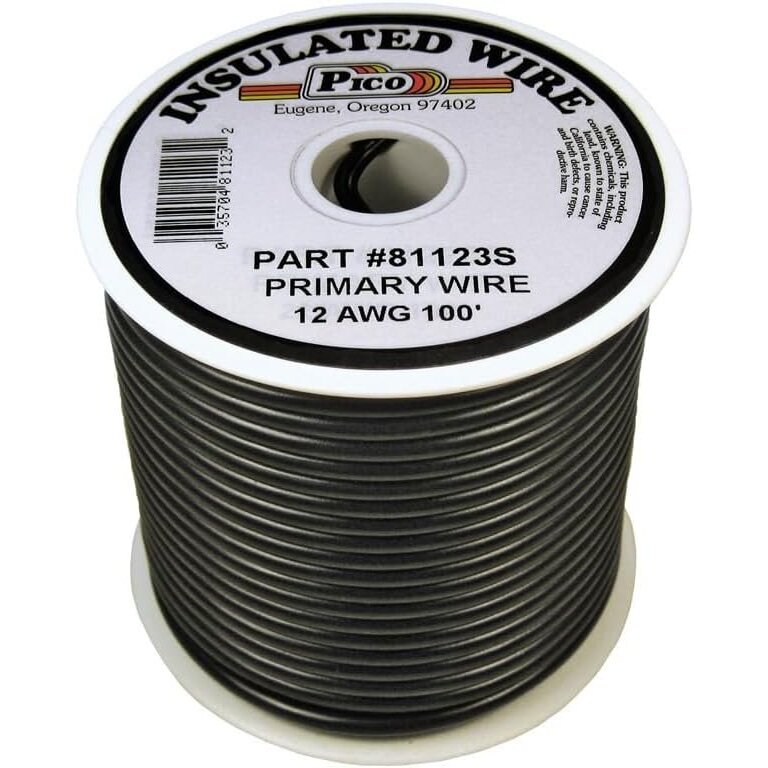 Pico 81123S  12 AWG Black Primary Wire Copper Stranded Conductor with PVC Jacket  100' per Spool