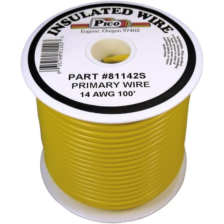 Pico 81142S  14 AWG Yellow Primary Wire Copper Stranded Conductor with PVC Jacket  100' per Spool