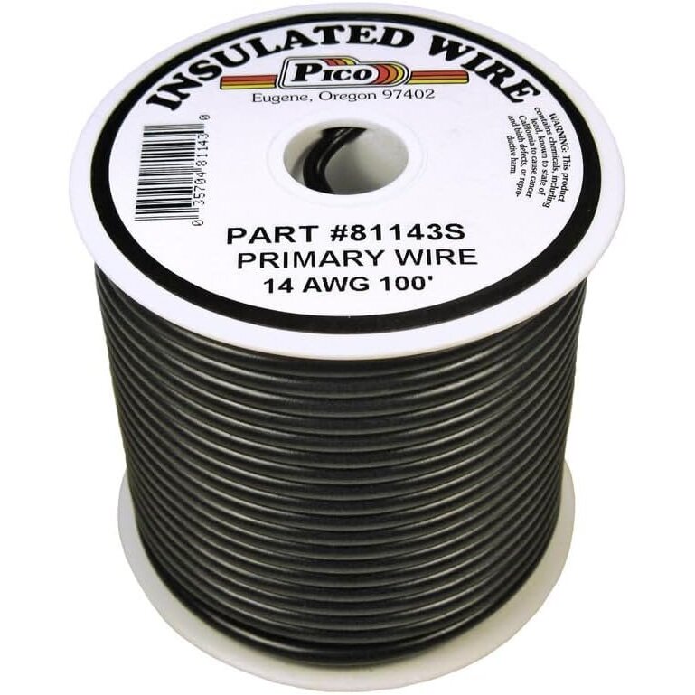 Pico 81143S  14 AWG Black Primary Wire Copper Stranded Conductor with PVC Jacket  100' per Spool