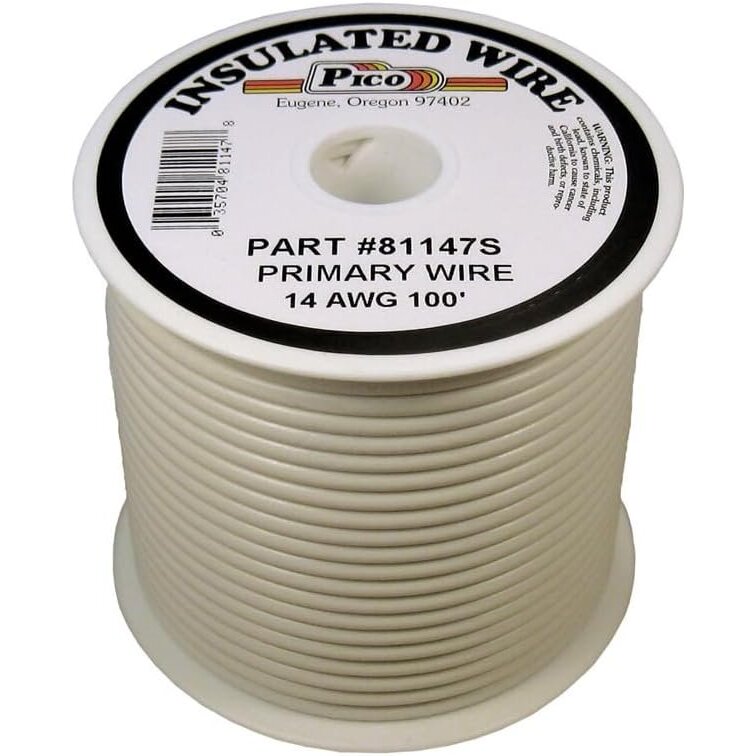 Pico 81147S  14 AWG White Primary Wire Copper Stranded Conductor with PVC Jacket  100' per Spool