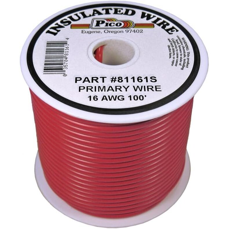 Pico 81161S  16 AWG Red Primary Wire Copper Stranded Conductor with PVC Jacket  100' per Spool
