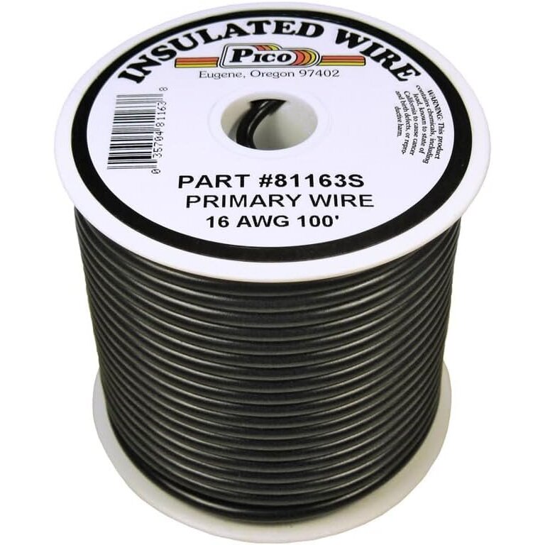 Pico 81163S 16 AWG Black Primary Wire Copper Stranded Conductor with PVC Jacket 100' per Spool Pico 81163S 16 AWG Black Primary Wire Copper Stranded Conductor with PVC Jacket 100' per Spool