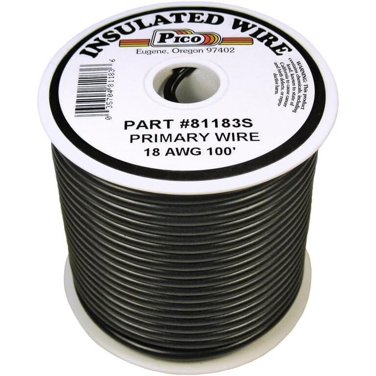 Pico 81183S  18 AWG Black Primary Wire Copper Stranded Conductor with PVC Jacket  100' per Spool