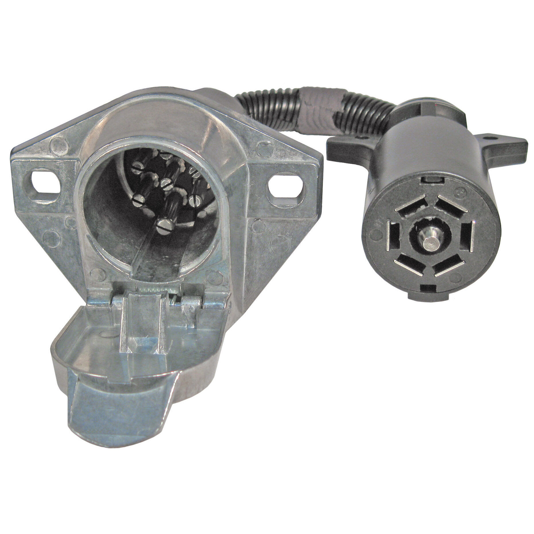 Pico 6586PT  7-Way Round Pin Male to 7-Way RV Blade Female Trailer Connection Adapter