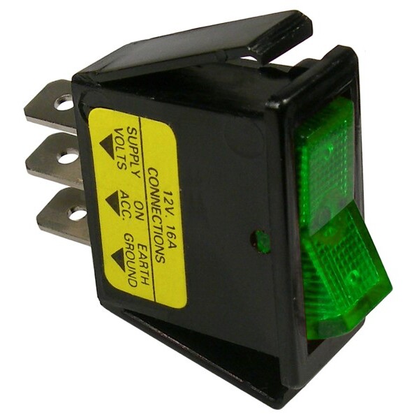 Pico 5535PT 12 Volt 16 amp On-Off Green Illuminated Rocker Switch Flush Mount 1 per Package Pico 5535PT 12 Volt 16 amp On-Off Green Illuminated Rocker Switch Flush Mount 1 per Package