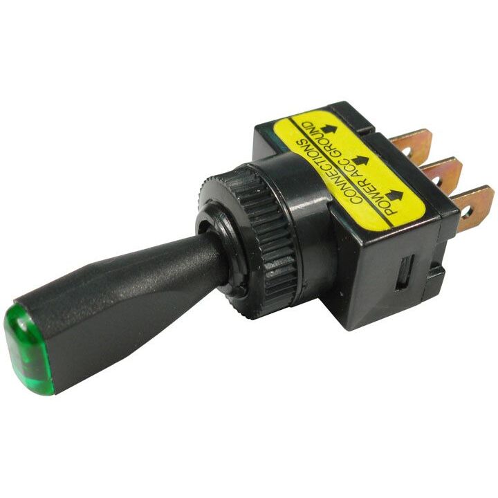 Pico 5563PT  12 Volt 10 Amp On-Off Toggle Switch 1" Green LED Illuminated Tip Handle SPST