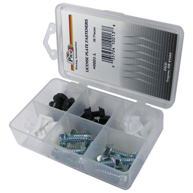 Pico 0001-L  36 Piece License Plate Fastener Assortment Kit in Plastic Kit Box