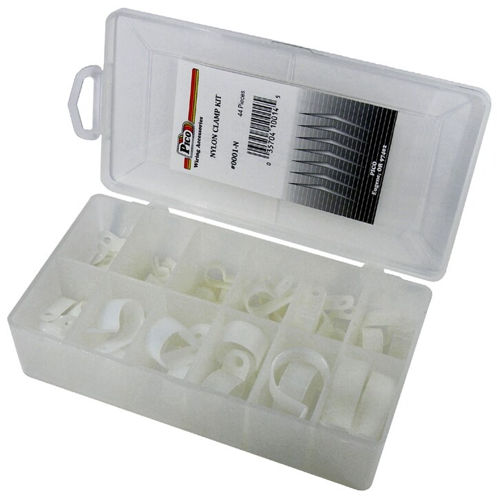 Pico 0001-N  44 Piece Nylon Wiring Clamp Assortment Kit 9 Sizes from 1/8" to 1" ID in Plastic Kit Box