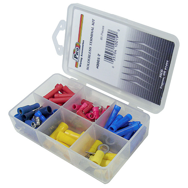 Pico 0001-T  85 Piece Solderless Electrical Terminal Assortment Kit 6 Sizes in Plastic Kit Box
