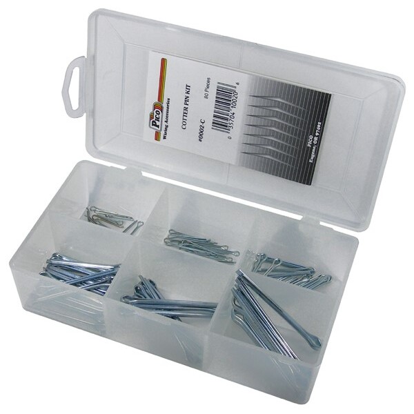 Pico 0002-C  80 Piece Cotter Pin Assortment Kit 6 Sizes in Plastic Kit Box