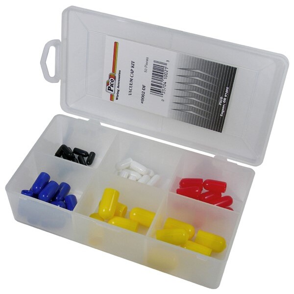 Pico 0002-DF  50 Piece Vinyl Carburetor Cap or Vacuum Cap Assortment Kit 5 Sizes from 1/8" to 3/8" ID in Plastic Kit Box