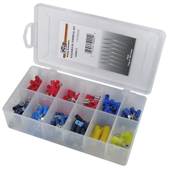 Pico 0002-T 175 Piece Solderless Electrical Terminal Assortment Kit 12 Sizes in Plastic Kit Box Pico 0002-T 175 Piece Solderless Electrical Terminal Assortment Kit 12 Sizes in Plastic Kit Box