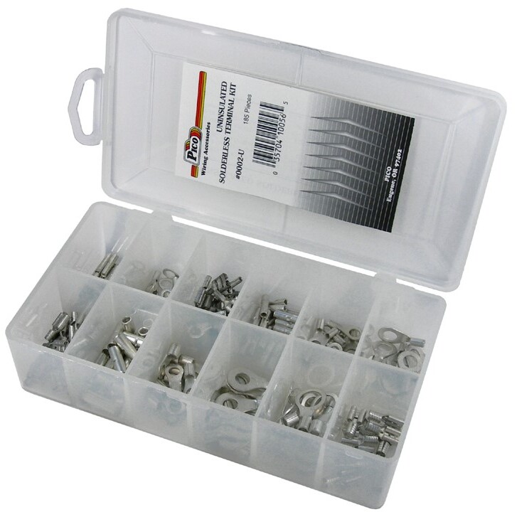 Pico 0002-U  185 Piece Uninsulated Solderless Electrical Terminal Assortment Kit 12 Sizes in Plastic Kit Box