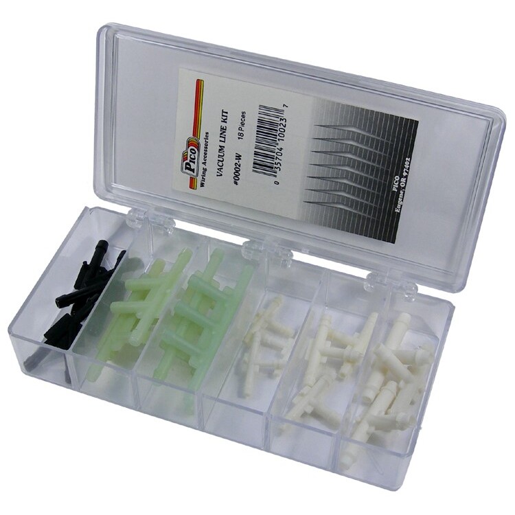 Pico 0002-W  18 Piece Vacuum Line Plastic Hose Connector Assortment Kit 6 Sizes from 1/8" to 1/4" Hose ID in Plastic Kit Box