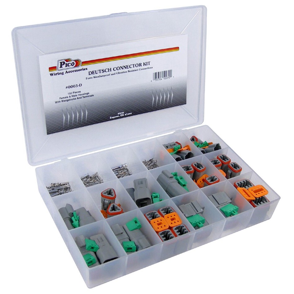 Pico 0003-D  152 Piece Open Barrel Electrical Connector Assortment Kit in Plastic Kit Box Compatible with Deutsch