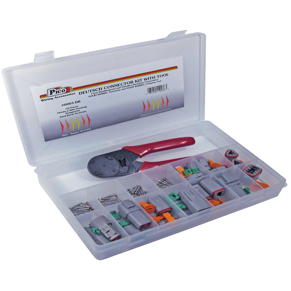 Pico 0003-DB  125 Piece Solid Barrel Electrical Connector Assortment Kit with Tool in Plastic Kit Box Compatible with Deutsch