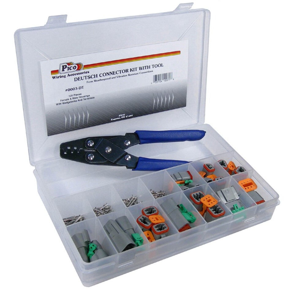 Pico 0003-DT  125 Piece Open Barrel Electrical Connector Assortment Kit with Tool in Plastic Kit Box Compatible with Deutsch