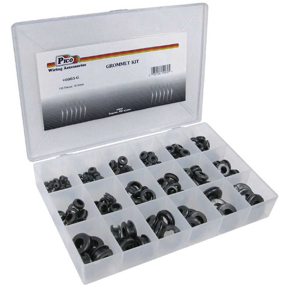 Pico 0003-G 150 65 Piece Grommet Assortment Kit 10 Sizes from 1/4" to 1" Grommets in Plastic Kit Box Pico 0003-G 150 65 Piece Grommet Assortment Kit 10 Sizes from 1/4" to 1" Grommets in Plastic Kit Box