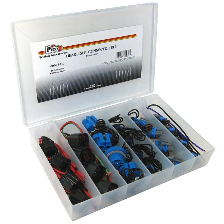 Pico 0003-HL 24 Piece OEM Headlight Connector Replacement Assortment Kit 6 Sizes in Plastic Kit Box Pico 0003-HL 24 Piece OEM Headlight Connector Replacement Assortment Kit 6 Sizes in Plastic Kit Box