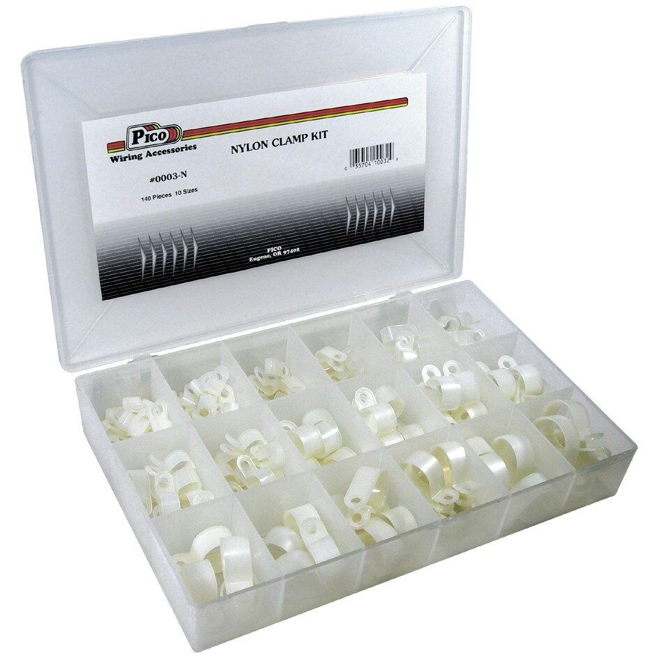 Pico 0003-N 140 Piece Nylon Wiring Clamp Assortment Kit 10 Sizes from 1/8" to 1" ID in Plastic Kit Box Pico 0003-N 140 Piece Nylon Wiring Clamp Assortment Kit 10 Sizes from 1/8" to 1" ID in Plastic Kit Box