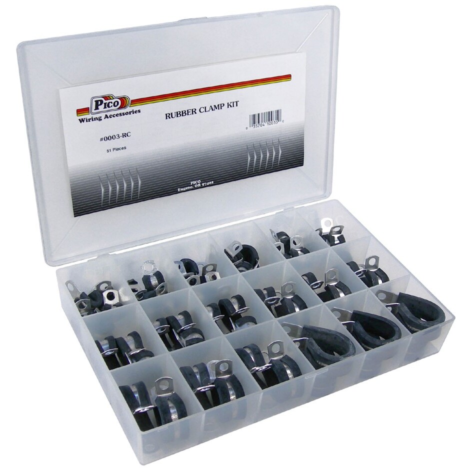 Pico 0003-RC  51 Piece Assorted Rubber Insulated Clamp Assortment Kit 6 Sizes from 1/4" to 1" ID with 1/4" Mounting Hole in Plastic Kit Box