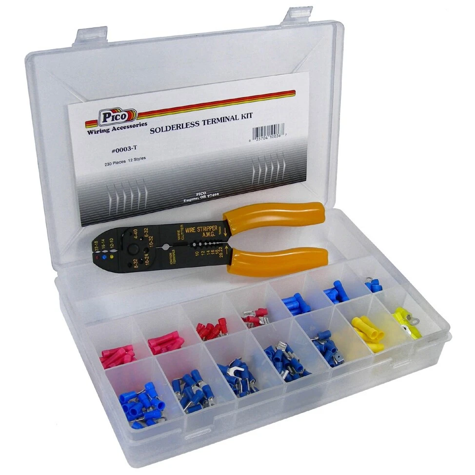 Pico 0003-T  231 Piece Solderless Electrical Terminal Assortment Kit with Crimping Tool in Plastic Kit Box