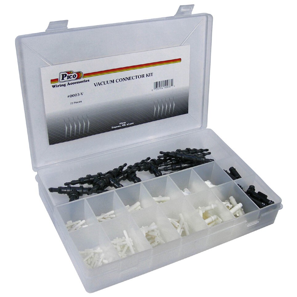 Pico 0003-V  72 Piece Assorted Vacuum Line Tees, Couplers and Connectors Assortment Kit 10 Sizes in Plastic Kit Box