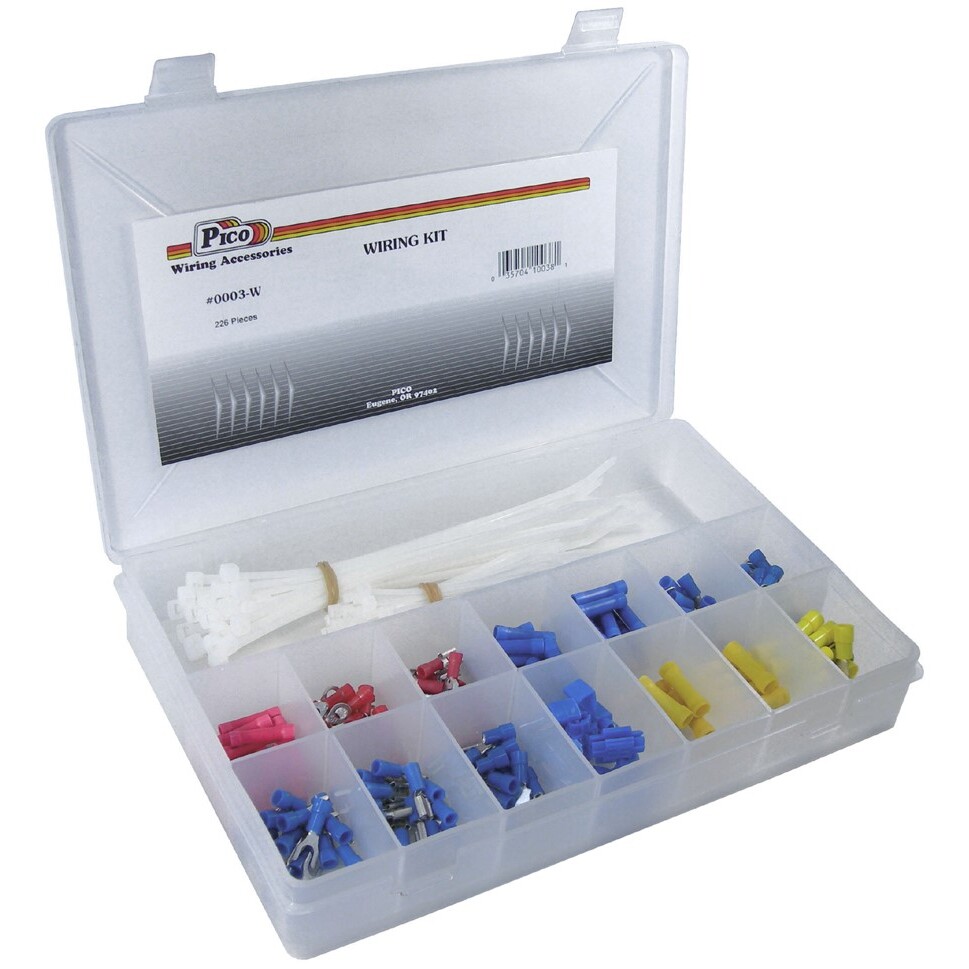 Pico 0003-W  226 Piece Solderless Electrical Terminals and Wire Ties Assortment Kit in Plastic Kit Box