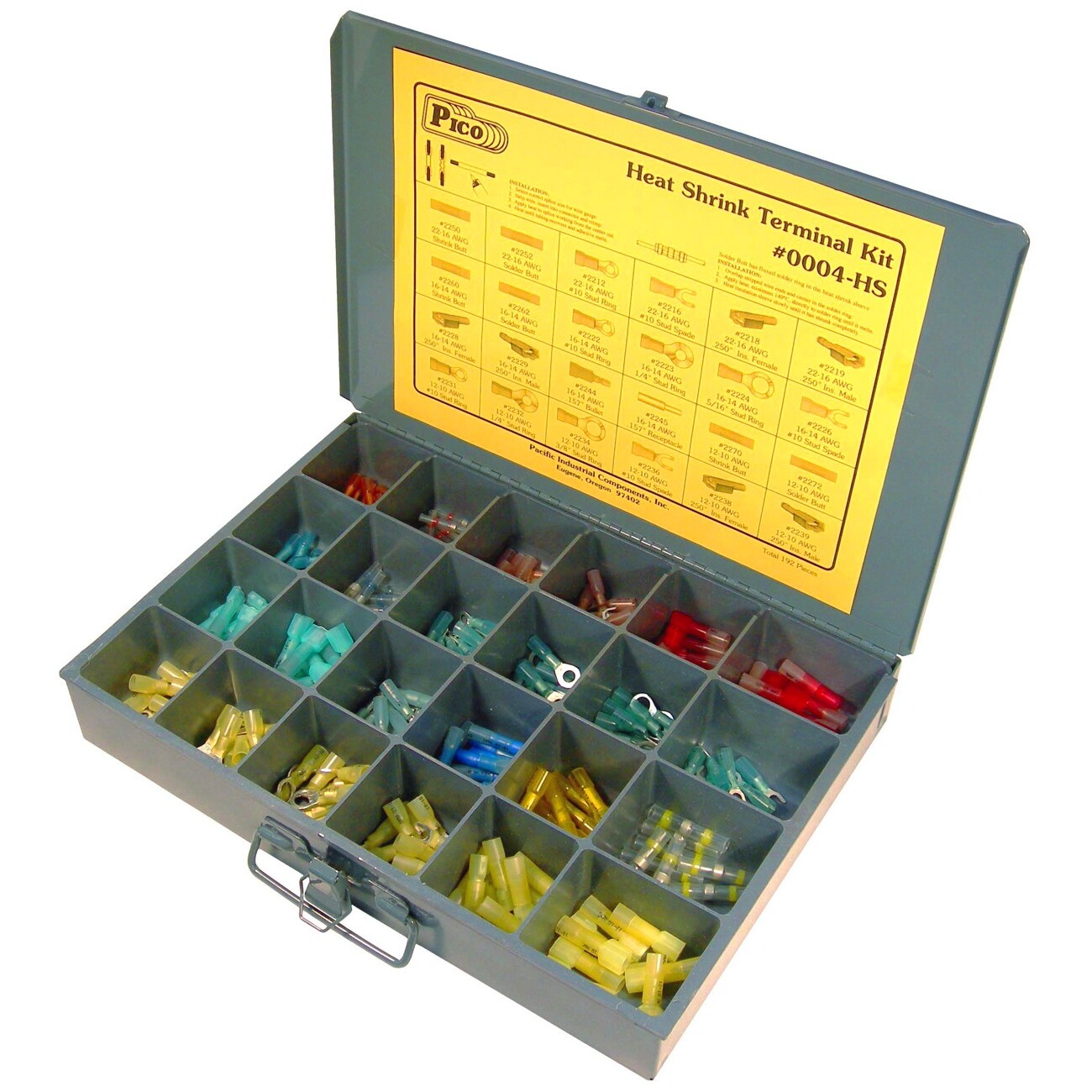 Pico 0004-HS 192 Piece Heat Shrink Electical Terminals and Solder & Heat Shrink Butt Connector Assortment Kit in Metal Kit Drawer Pico 0004-HS 192 Piece Heat Shrink Electical Terminals and Solder & Heat Shrink Butt Connector Assortment Kit in Metal Kit Drawer