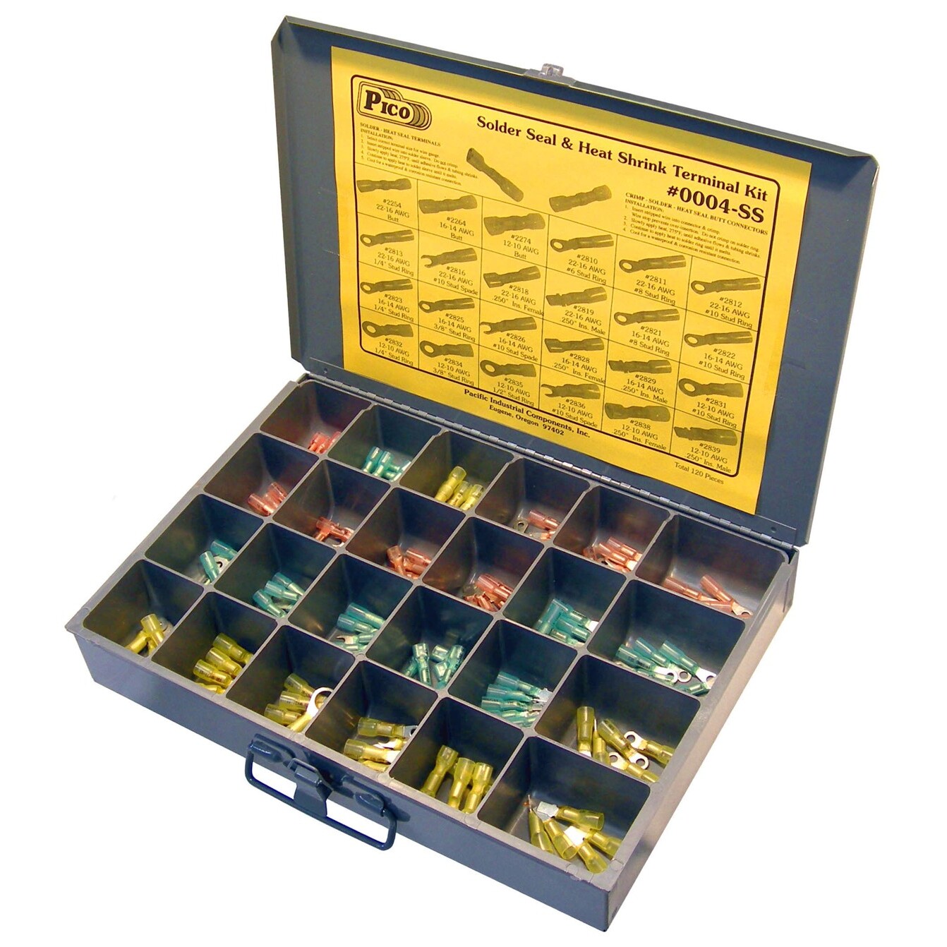 Pico 0004-SS 135 Piece Solder Seal & Heat Shrink Electrical Terminal Assortment Kit in Metal Kit Drawer Pico 0004-SS 135 Piece Solder Seal & Heat Shrink Electrical Terminal Assortment Kit in Metal Kit Drawer