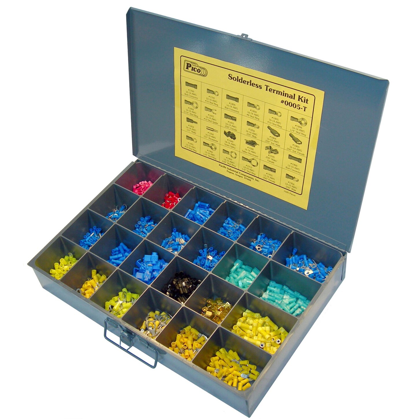 Pico 0005-T  1680 Piece Solderless Electrical Terminal Assortment Kit in Large Metal Kit Drawer